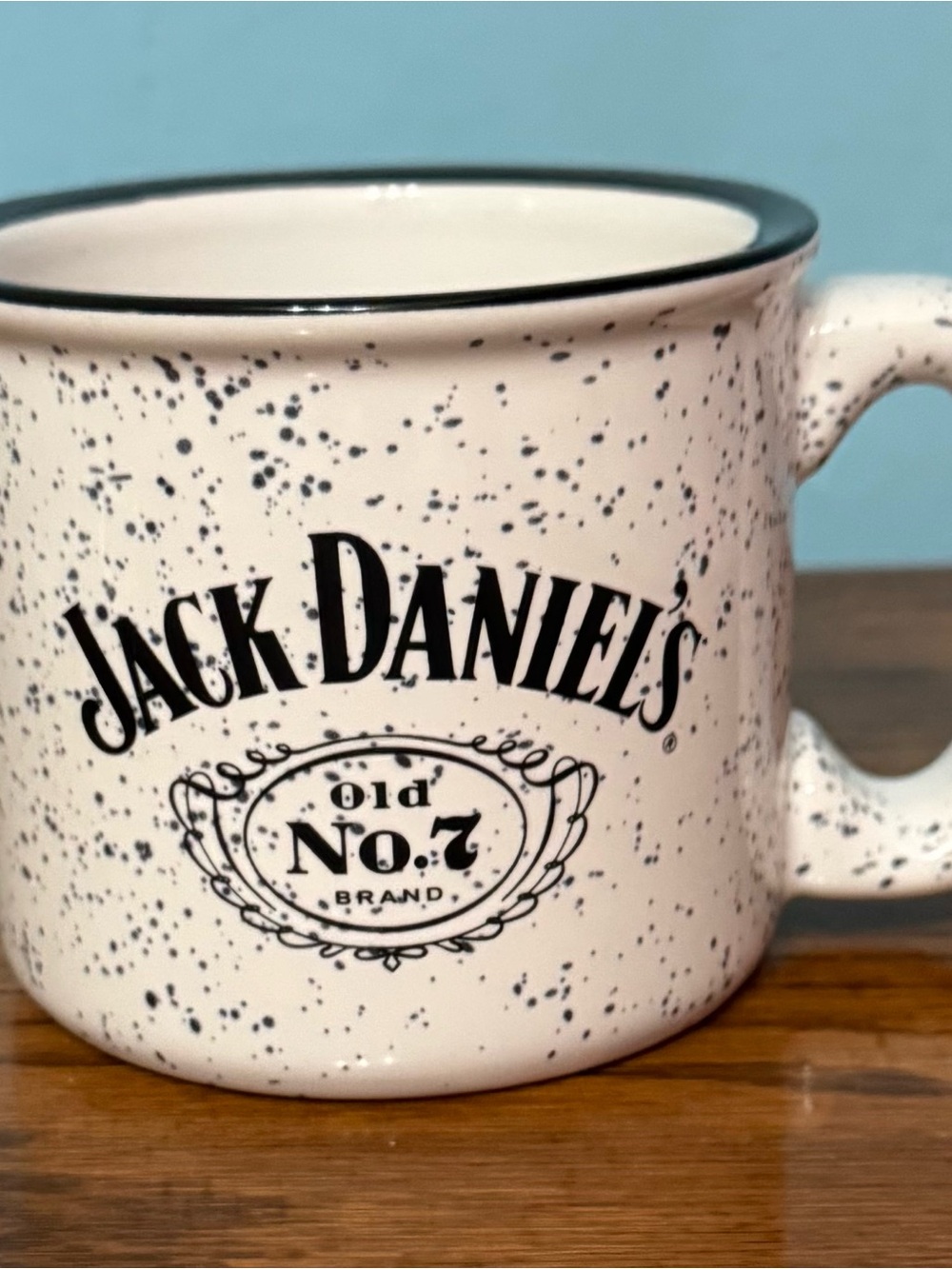 Jack Daniels white and Black Speckled Ceramic Mug